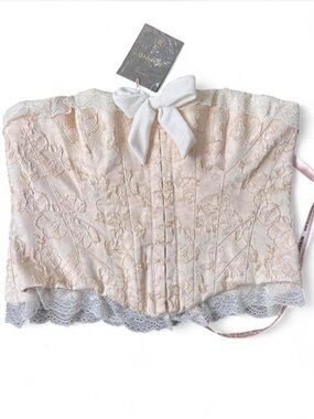 House of CB Perdita Ivory Metallic Floral Jacquard Corset Top Size Large